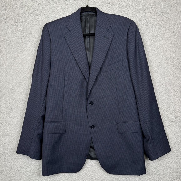 Canali 1934 Blazer Men 46R Navy Blue Micro Check Water Resistant Italy Old Money